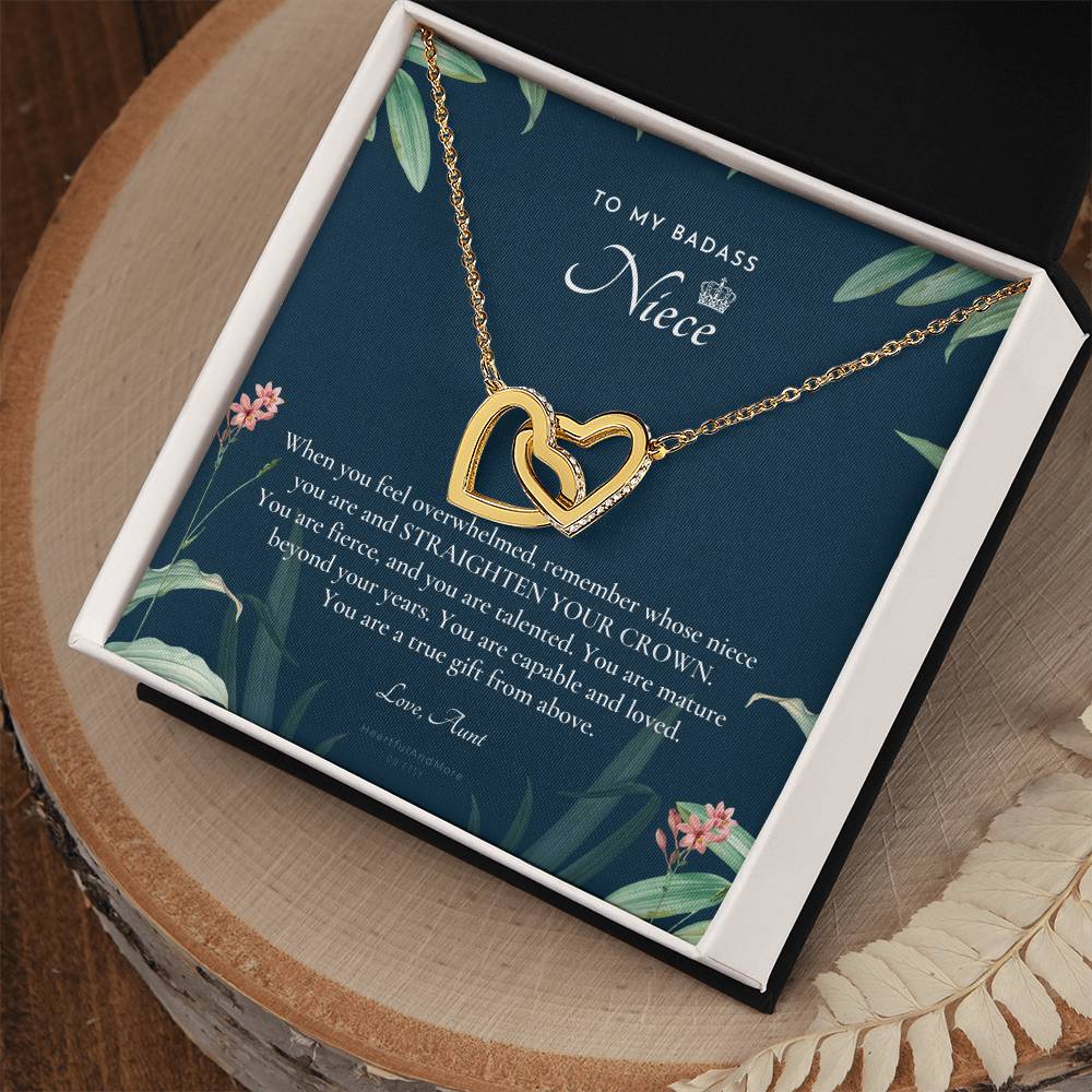 To My Badass Niece Straighten Your Crown Necklace Aunt Niece Necklace Niece Birthday Gift Niece Graduation Gift Interlocking Hearts Necklace