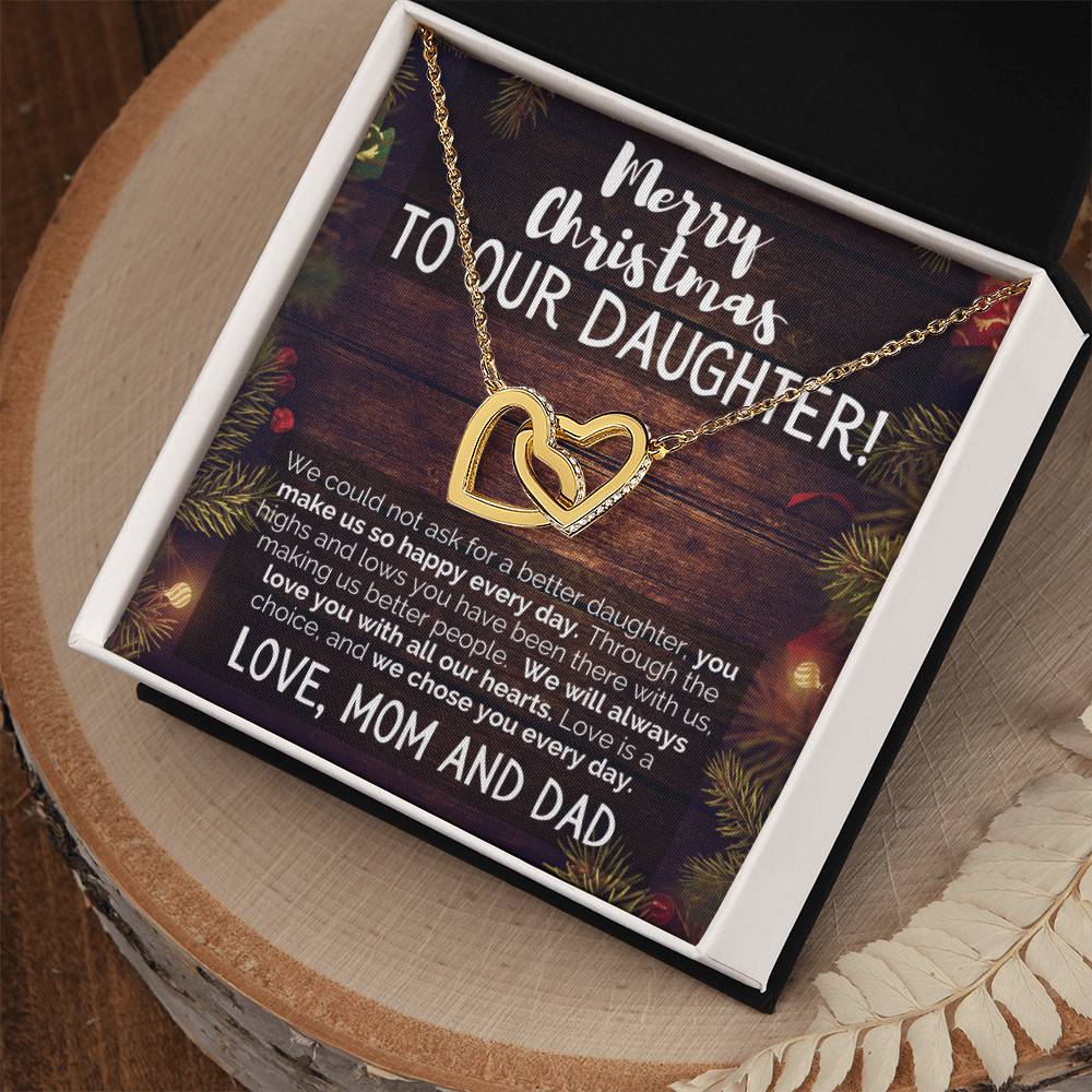Merry Christmas To Our Daughter Love Mom And Dad Interlocking Hearts Necklace