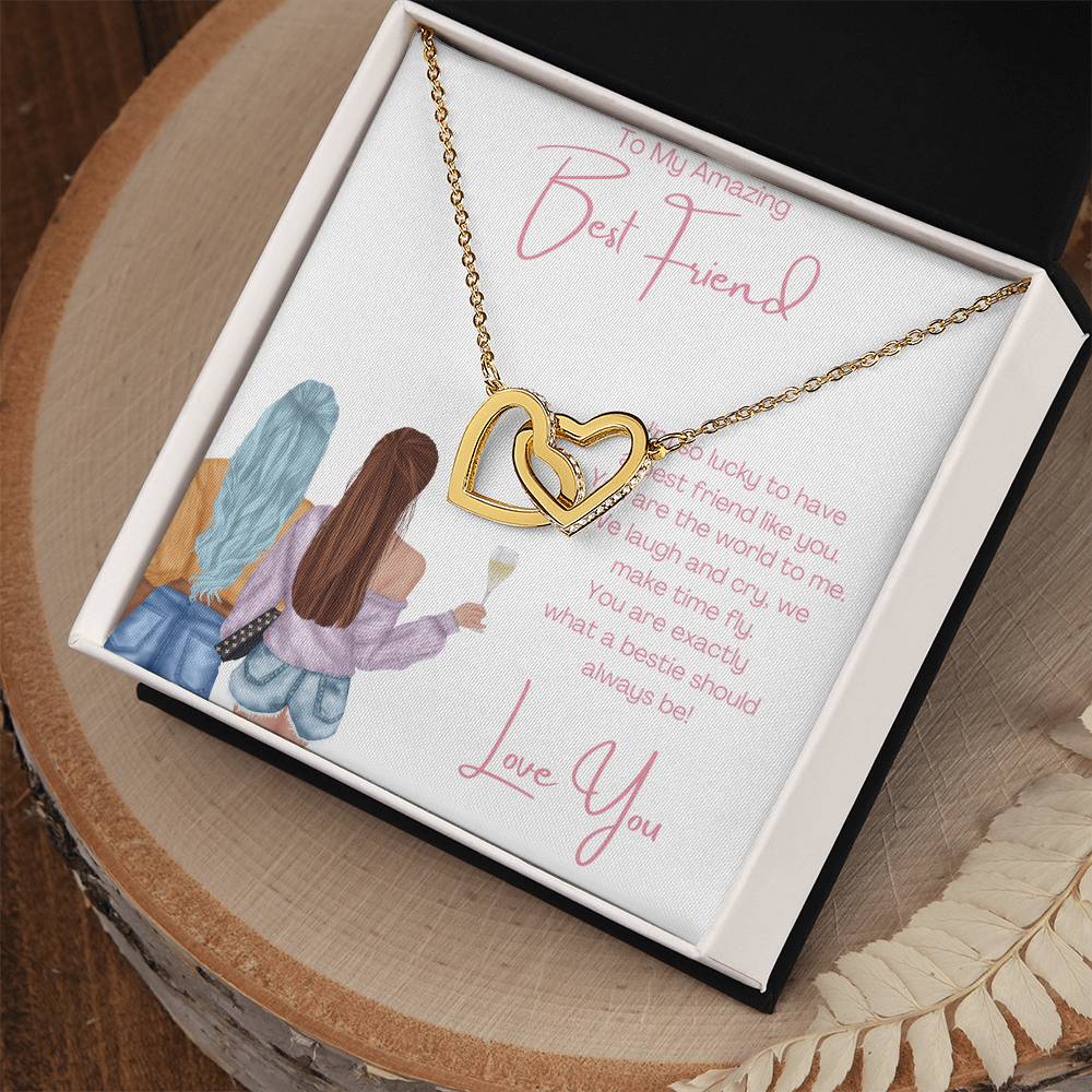 To My Amazing Best Friend - 2 Hearts Interlocking Hearts Necklace