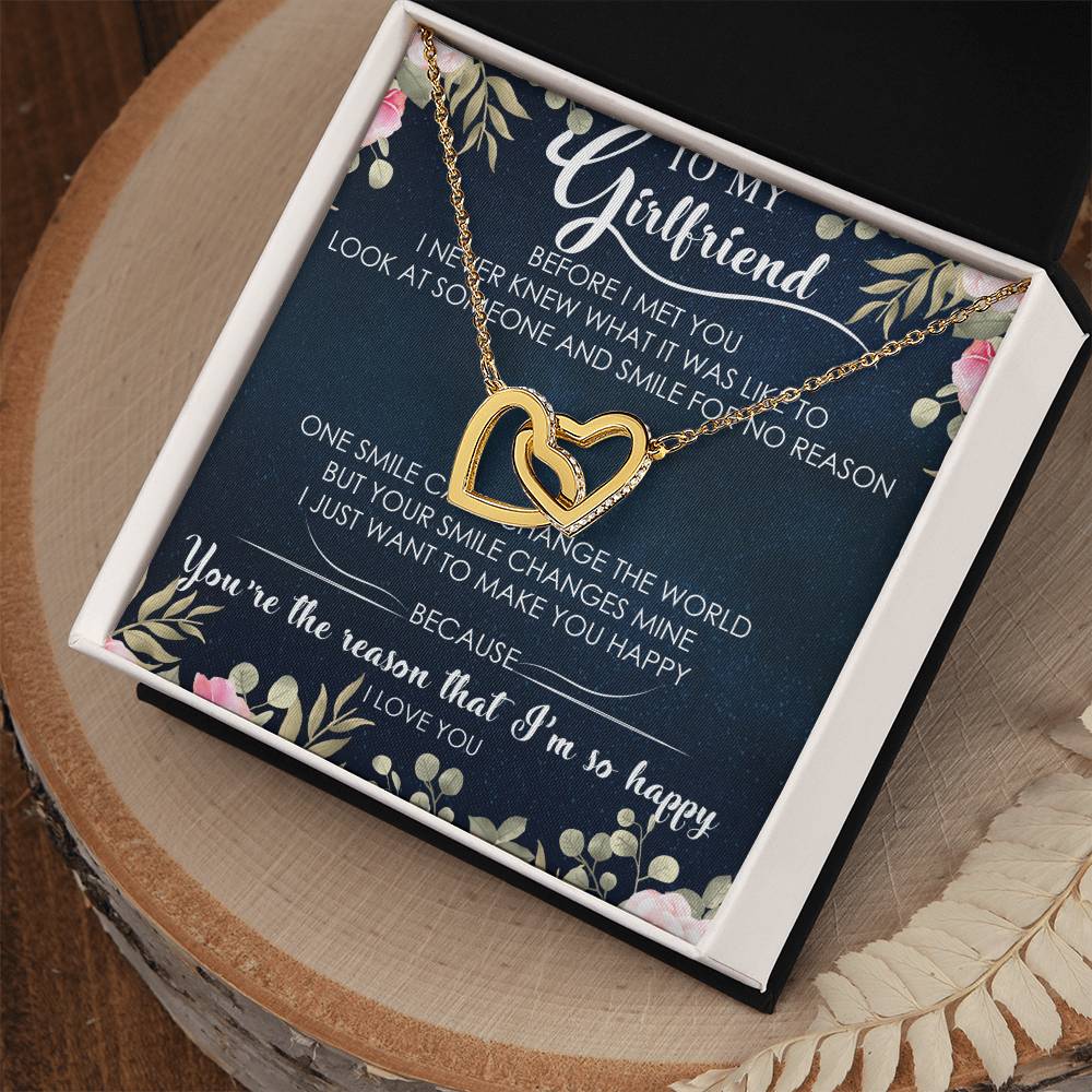 To My Girlfriend Interlocking Hearts Necklace Message Card