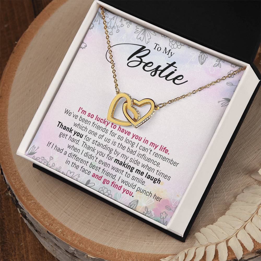 To My Bestie - I'M So Lucky To Have You In My Life Interlocking Hearts Necklace