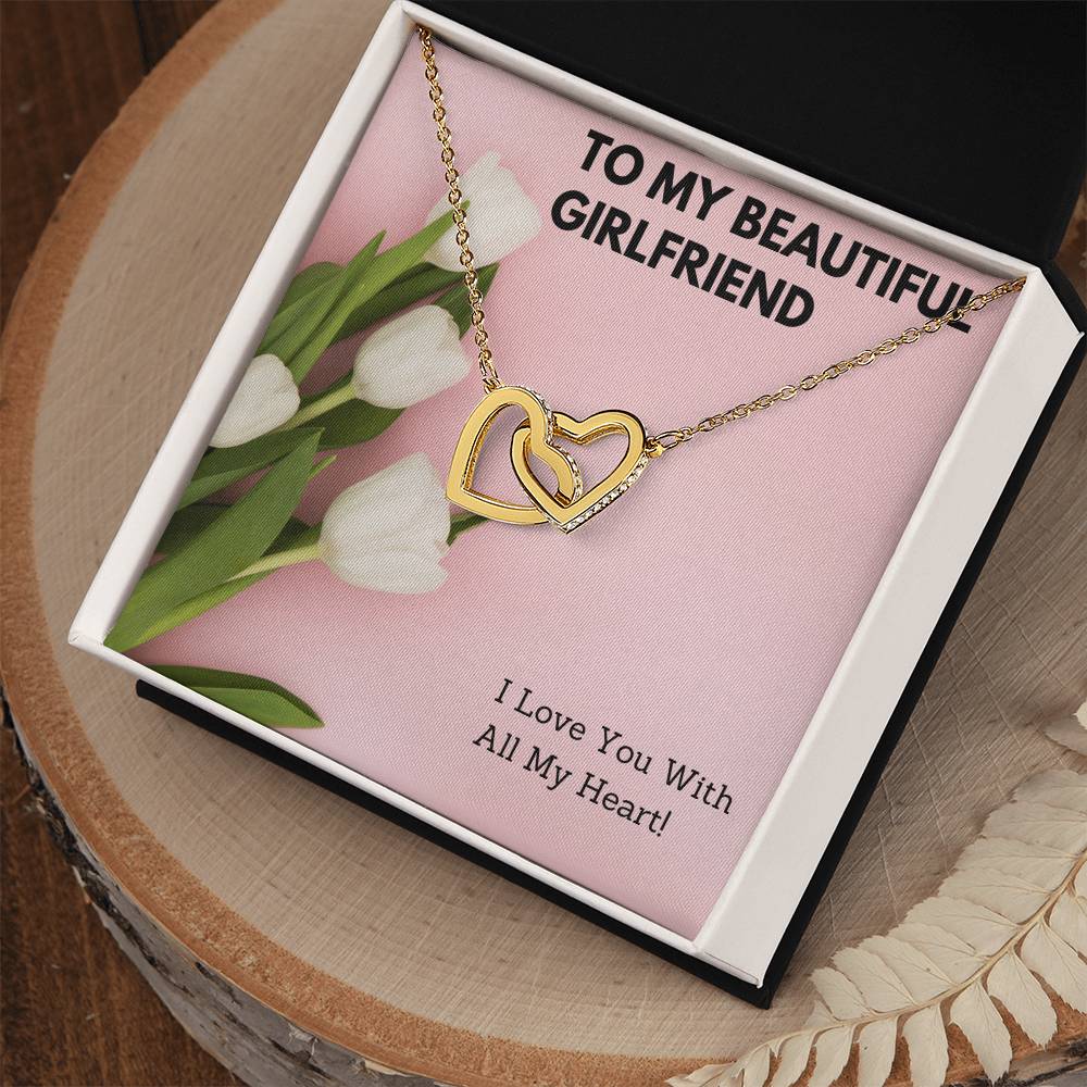 To My Beautiful Girlfriend Double Hearts Necklace Interlocking Hearts Necklace