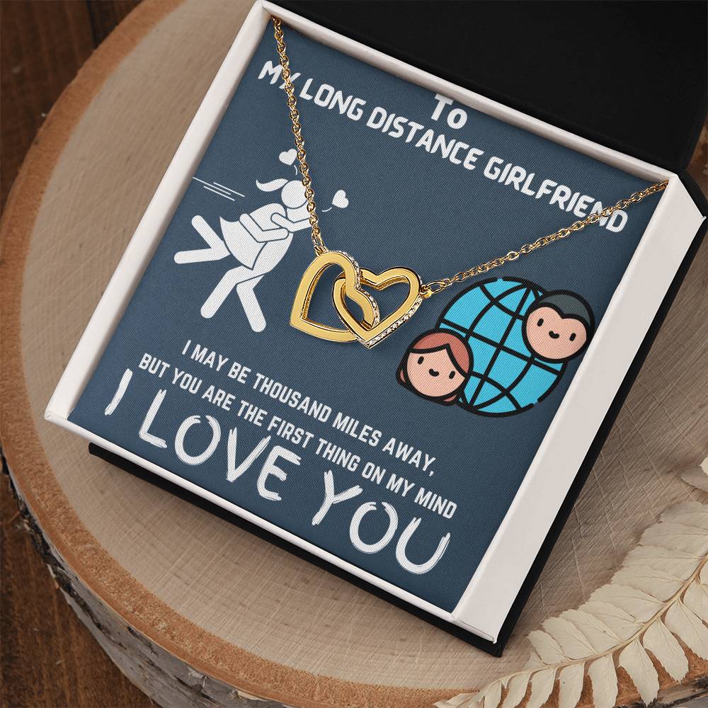 Gift For Long Distance Girlfriend Interlocking Hearts Necklace