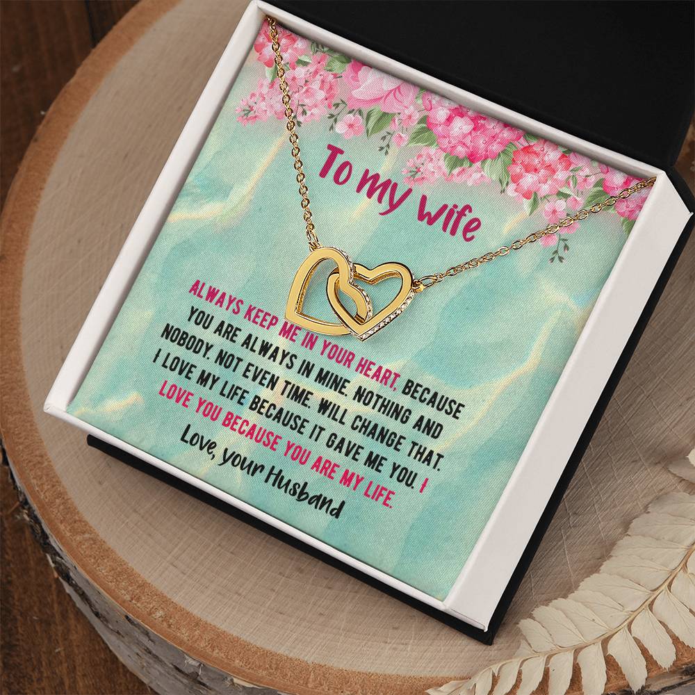 To My Beautiful Wife - Love Your Husband Interlocking Hearts Necklace