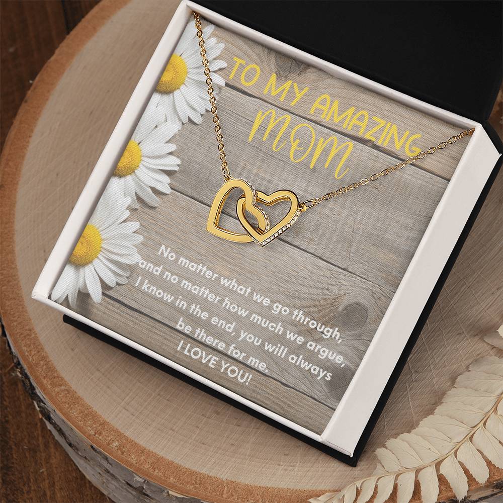 To My Amazing Mom Two Hearts Embellished Interlocked Together Necklace For Mother'S Day Gift Happy Mother'S Day Necklace Interlocking Hearts Necklace