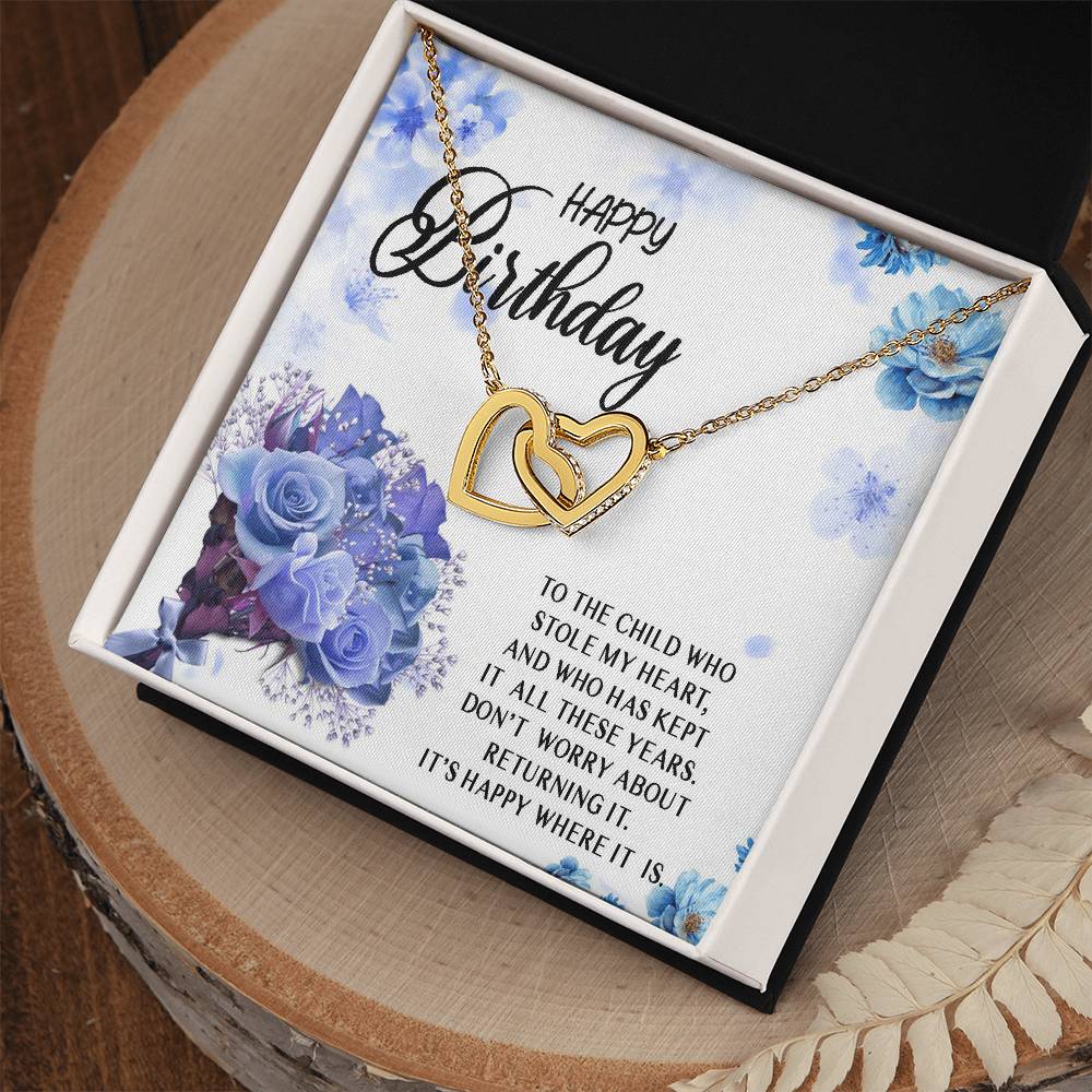 Happy Birthday Necklace Gift For Child Daughter Granddaughter From Mom Dad Grandma Grandpa Stole My Heart Interlocking Heart Necklace Interlocking Hearts Necklace