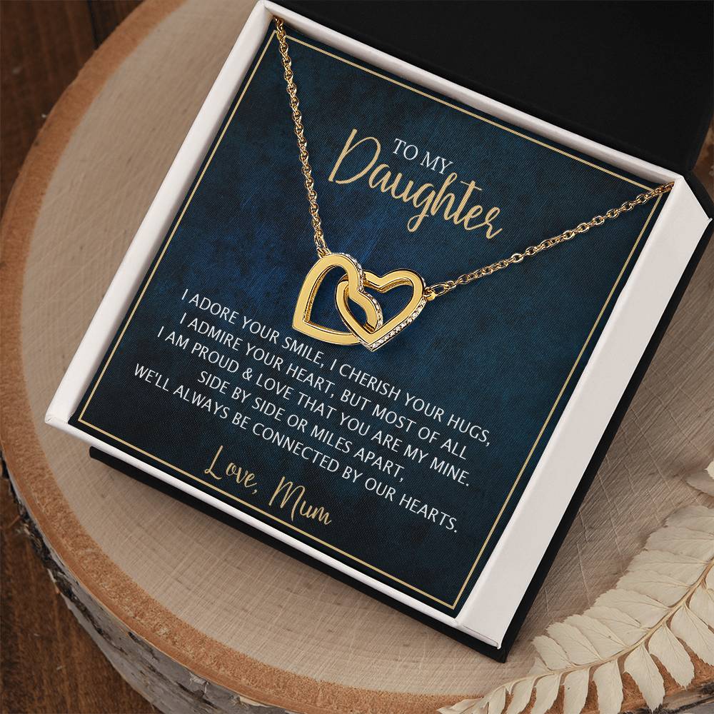 To My Daughter - Unique Heart Bonding Necklace Gift Set Interlocking Hearts Necklace
