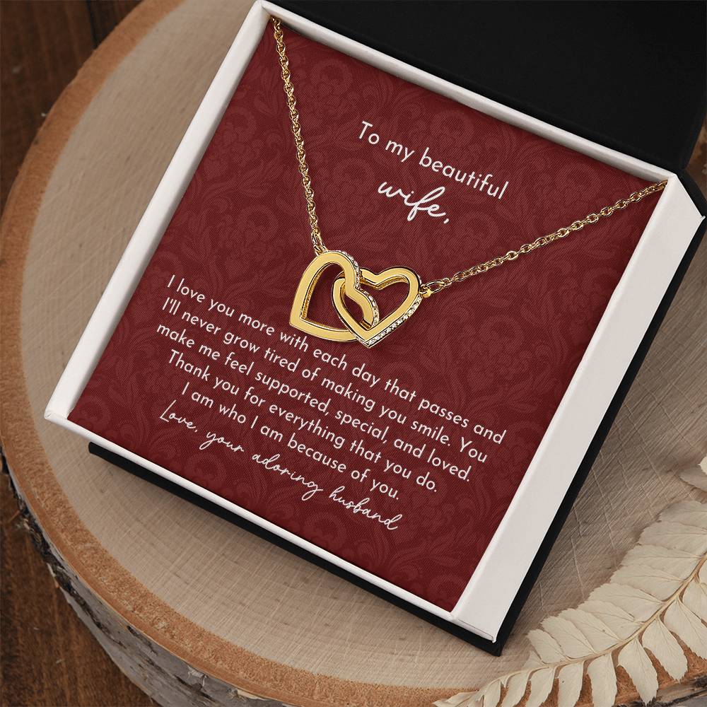 To Beautiful Wife Interlocking Hearts Necklace Minimalist Burgundy