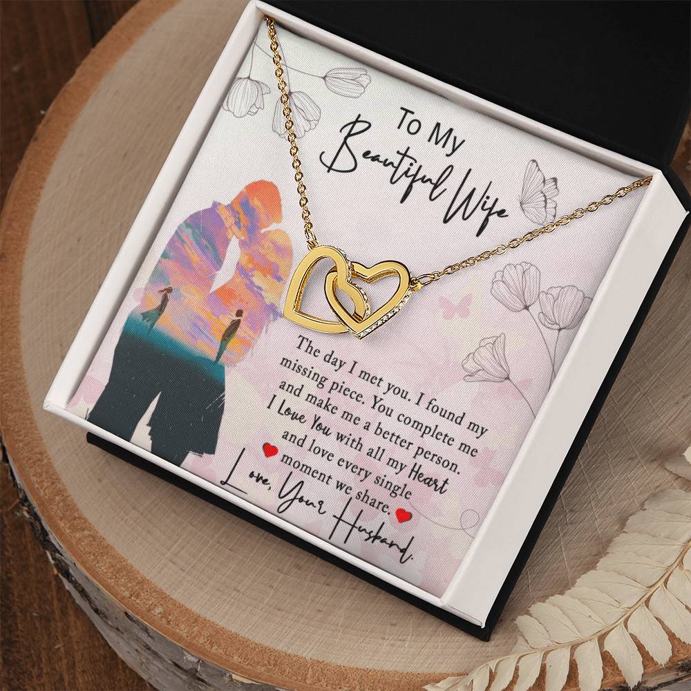 To My Beautiful Wife Interlocking Hearts Necklace