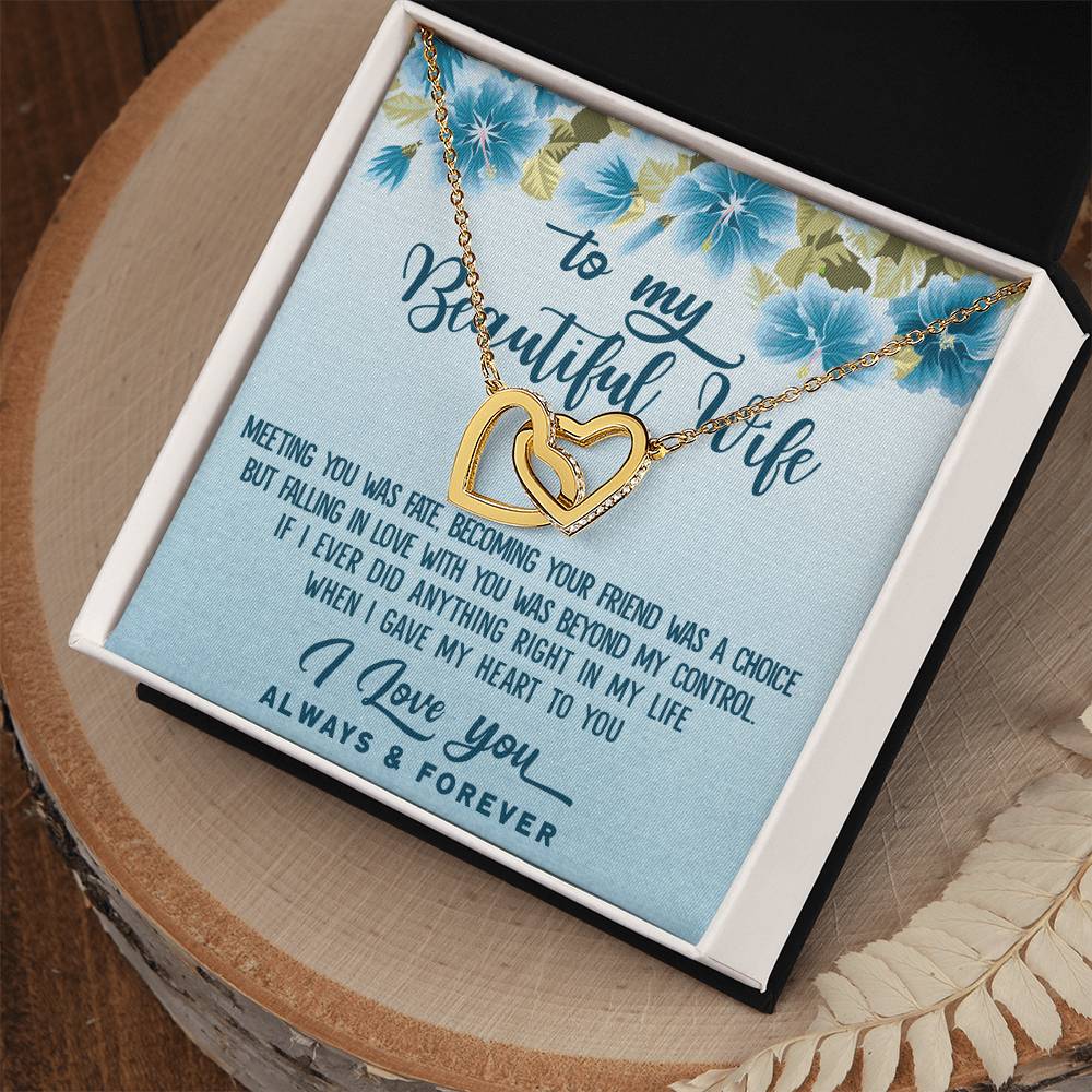 To My Beautiful Wife Meeting You Was Fate Interlocking Hearts Necklace