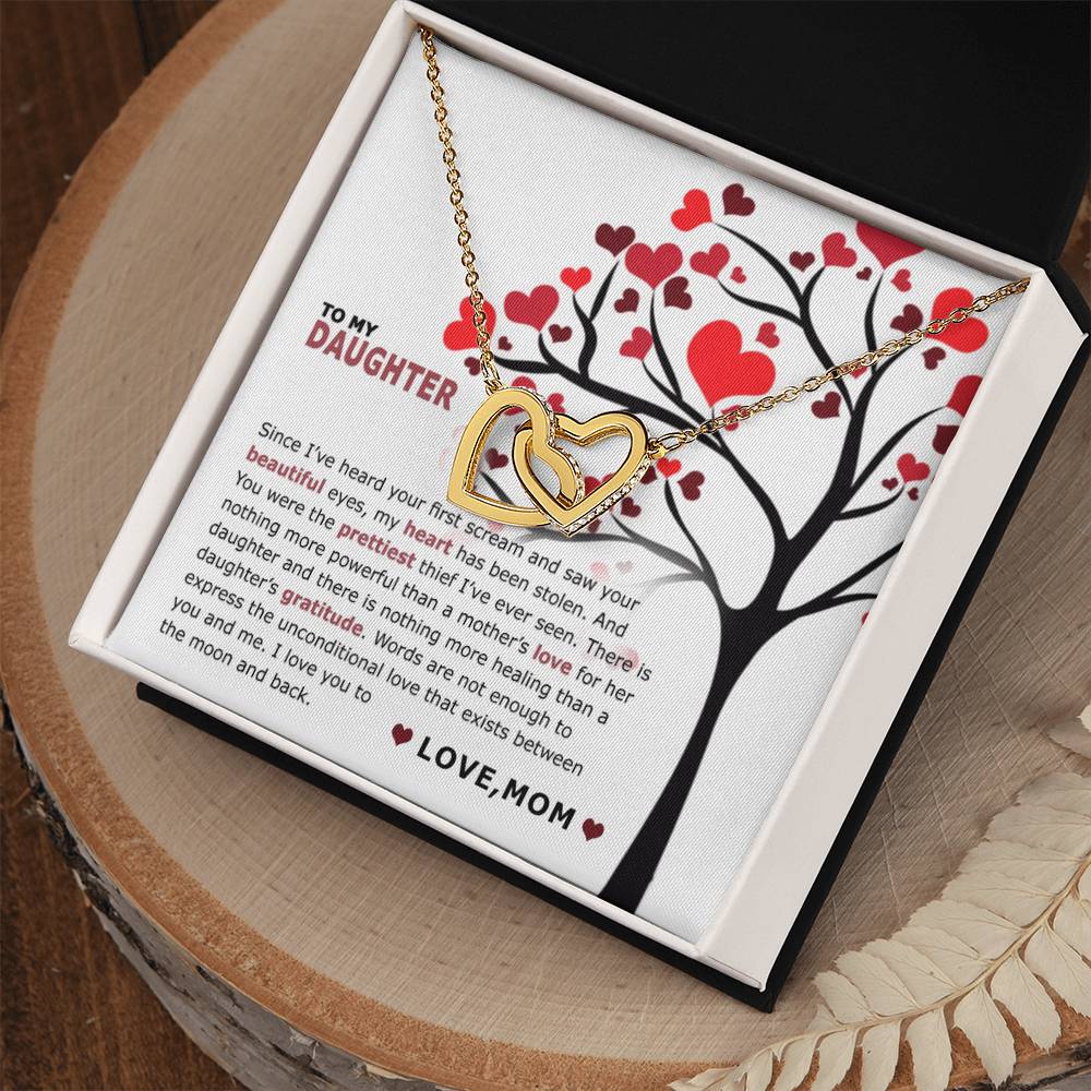 To My Daughter - I Saw Your Beautiful Eyes - Necklace Interlocking Hearts Necklace