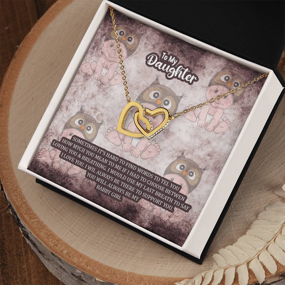 To My Daughter Sometimes It'S Heard To Find Words Interlocking Hearts Necklace