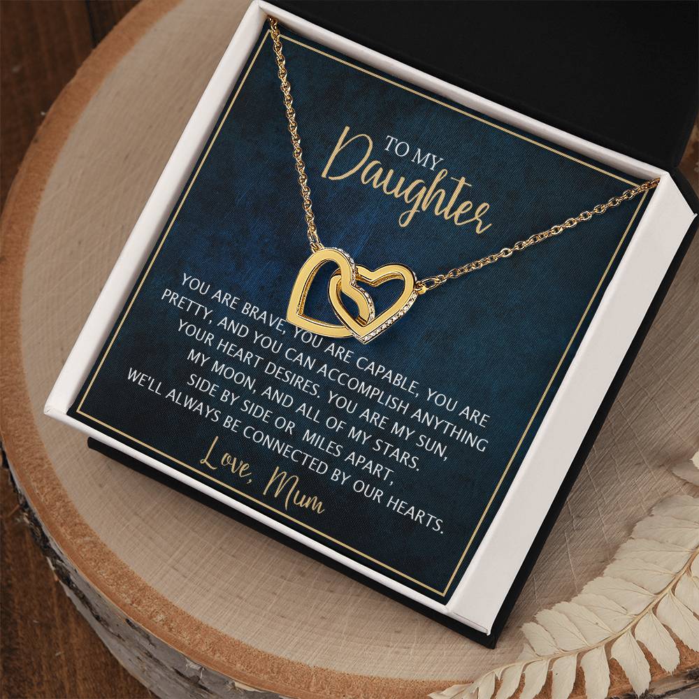 To My Daughter - Unique Heart Bonding Necklace Gift Set Interlocking Hearts Necklace