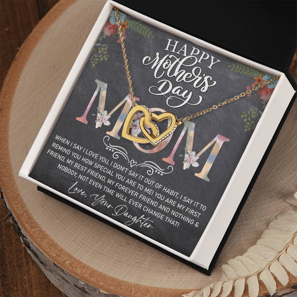 Perfect Gift For Mom- Luxury Necklace With Message Card Interlocking Hearts Necklace