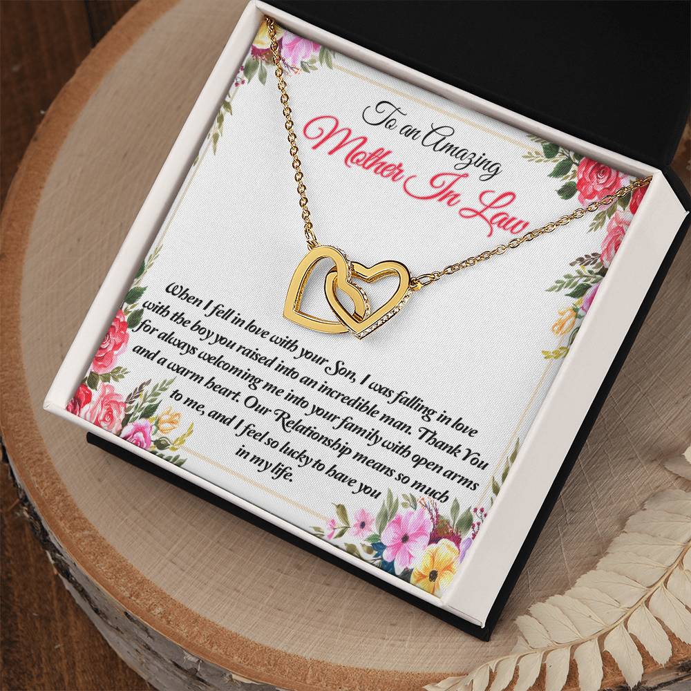 To An Amazing Mother In Law Thank You Interlocking Hearts Necklace