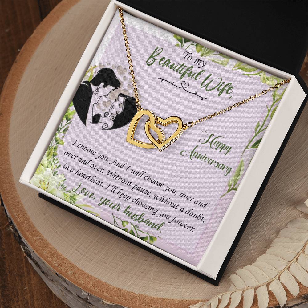 I Choose You Anniversary - Anniversary Gift For Wife Interlocking Hearts Necklace
