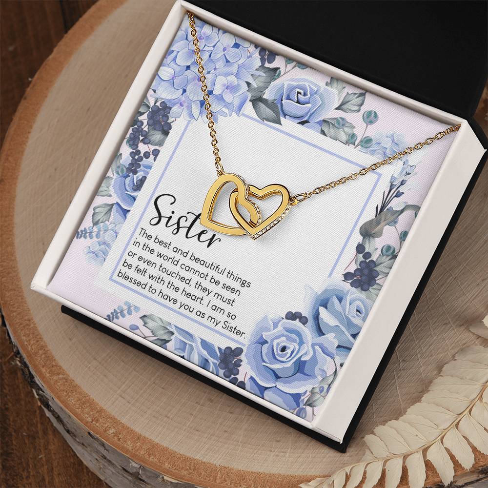 Sister Interlocking Hearts Necklace Message Card
