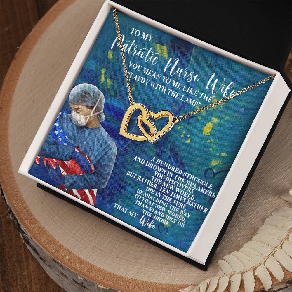 To My Patriotic Nurse Wife Interlocking Hearts Necklace