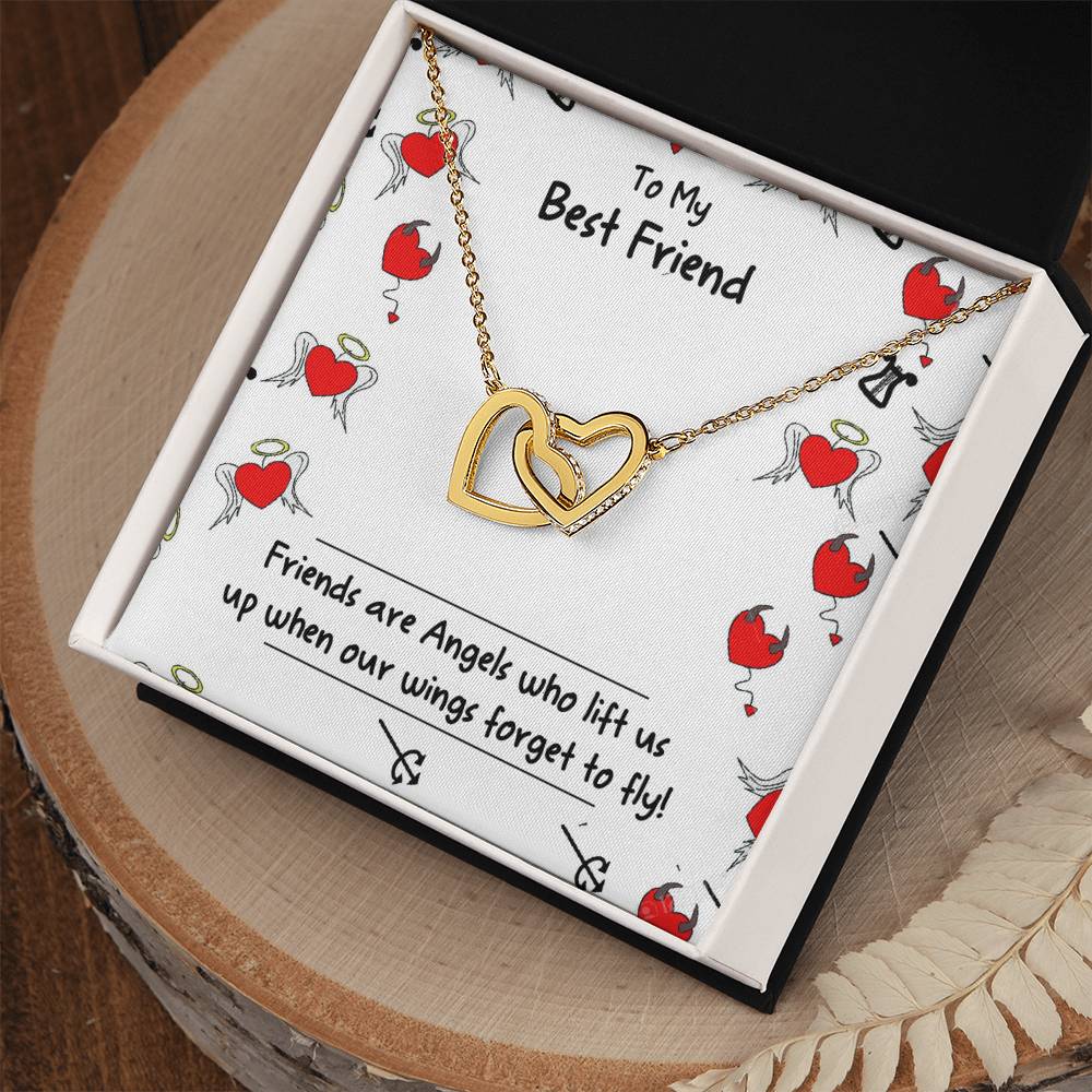 Friends Are Angels Necklace - Perfect Gift For Your Best Friend Interlocking Hearts Necklace