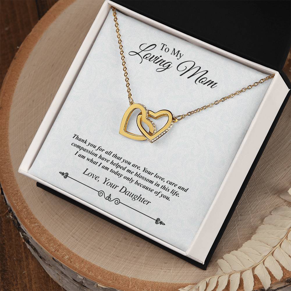 'To My Loving Mom' Linked Hearts - Thank You For All That You Are Interlocking Hearts Necklace