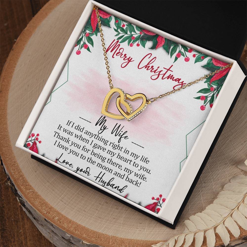 Merry Christmas My Wife Interlocking Hearts Necklace Message Card