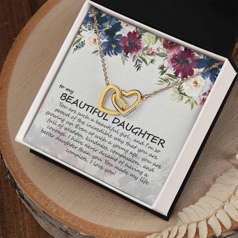 To My Daughter - Mom - Best Gift For Daughter - Heart Necklace Interlocking Hearts Necklace