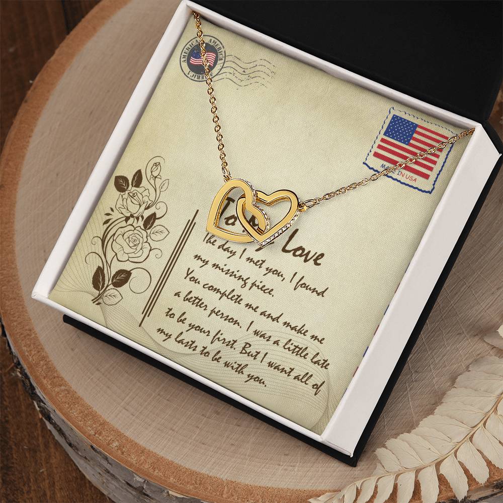 To My Love Interlocking Hearts Necklace Message Card