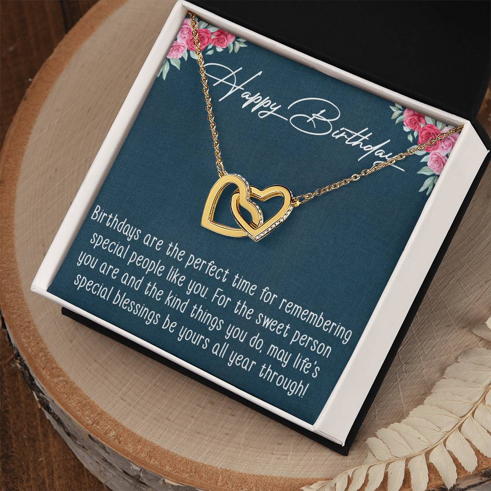 Happy Birthday Interlocking Hearts Necklace Message Card