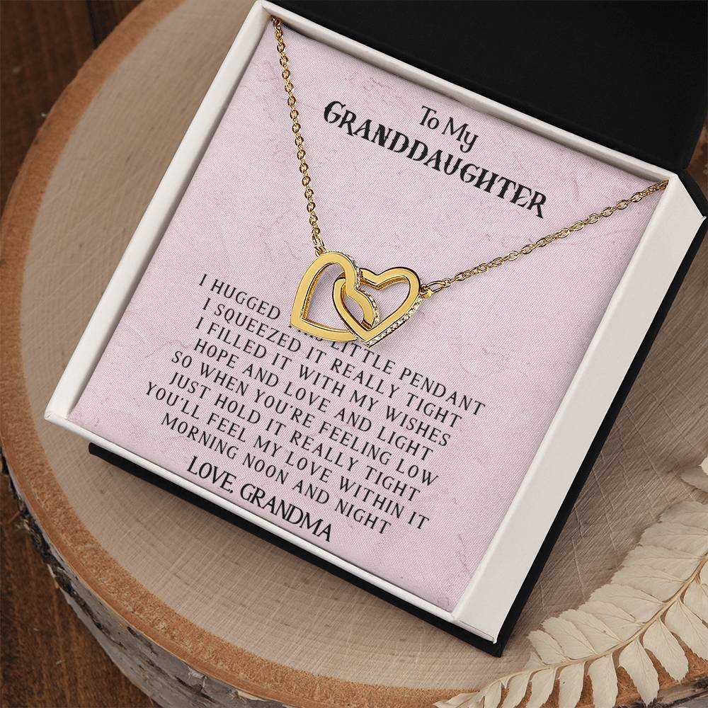 To My Granddaughter - Love Grandma - Interlocking Heart Necklace Interlocking Hearts Necklace