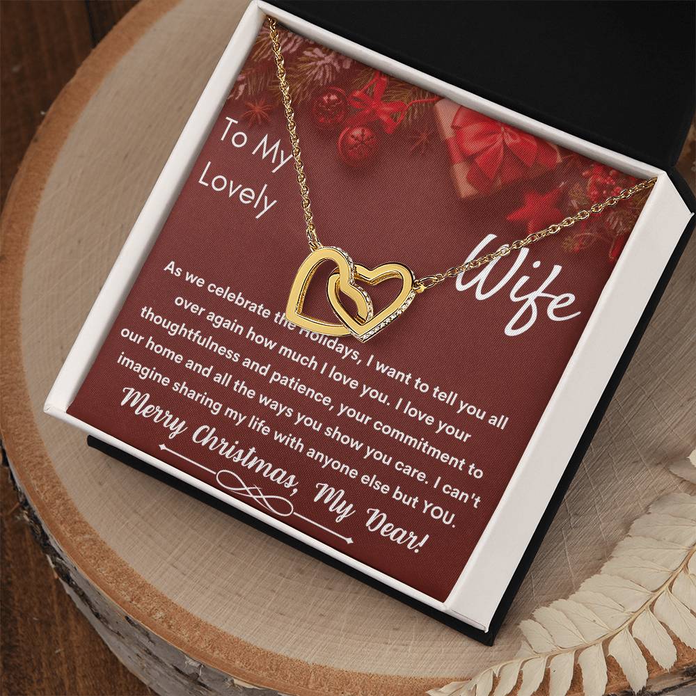 To My Lovely Wife - Merry Christmas - Necklace Interlocking Hearts Necklace