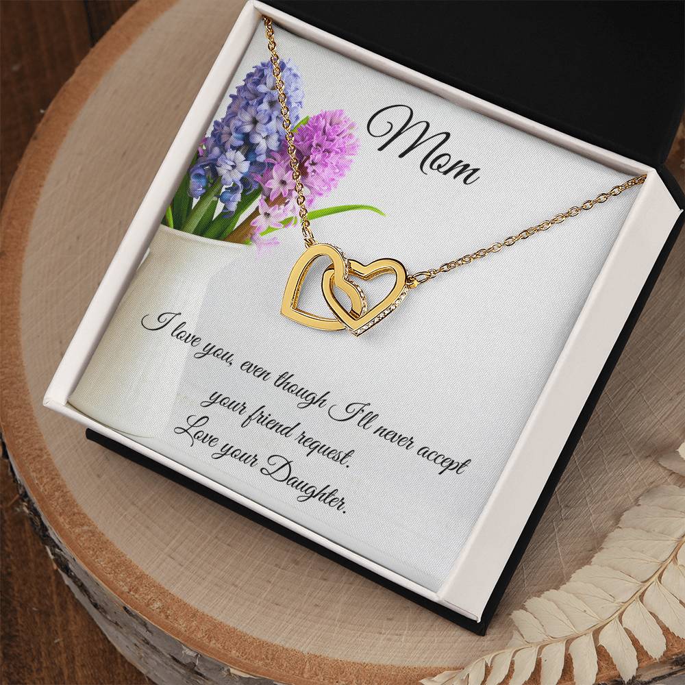Gift For Mom-Two Hearts-I Love You. Interlocking Hearts Necklace