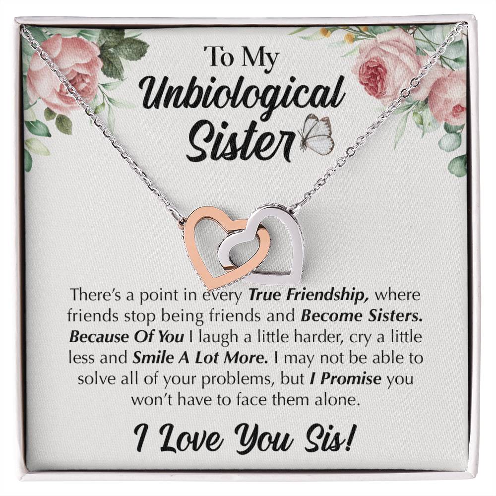 To My Unbiological Sister - Love You Sis Interlocking Hearts Necklace