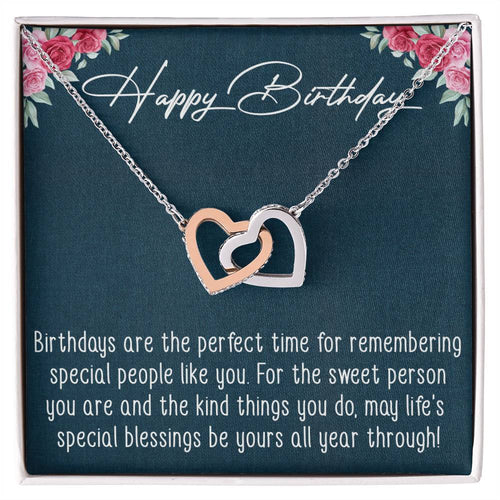 Happy Birthday Interlocking Hearts Necklace Message Card
