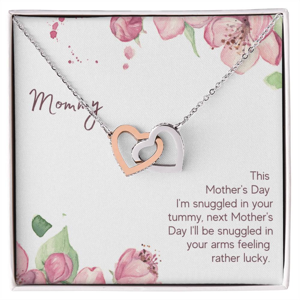 Mommy - This Mother'S Day I'M Snuggledin Your Tummy - Interlocking Heart Necklace Interlocking Hearts Necklace