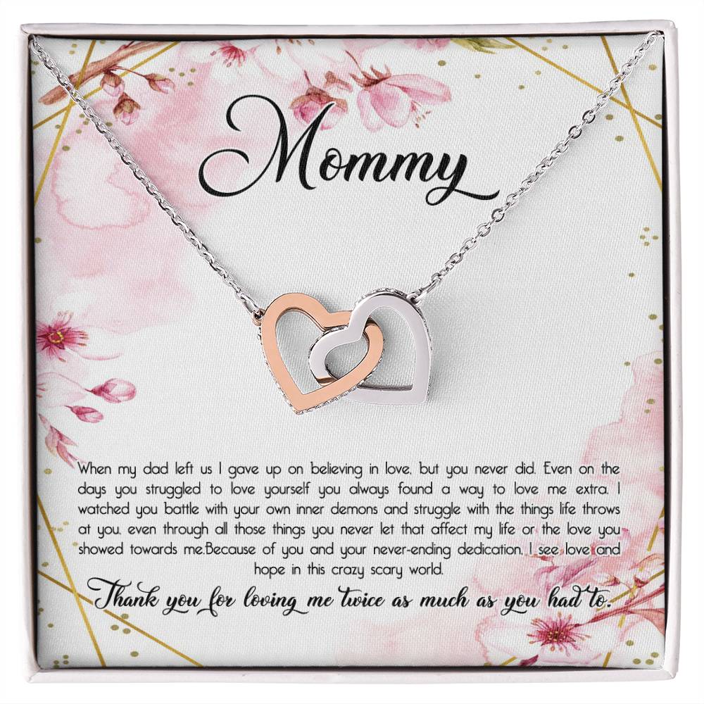Thank You Single Mom D1738 Interlocking Hearts Necklace