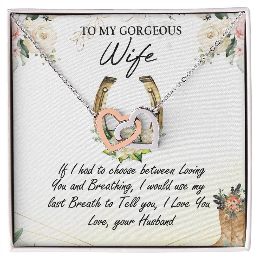 To My Gorgeous Wife Interlocking Hearts Necklace Message Card