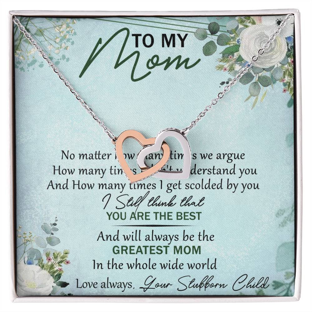 To My Mom Interlocking Hearts Necklace Message Card