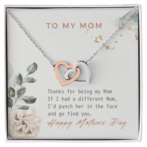 Thanks For Being My Mom Double Heart Interlocking Hearts Necklace