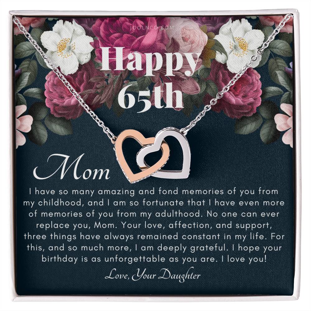 Mother'S 65Th Birthday Gift Gift For Mom On Her Birthday Gift For Mom From Daughter Mom Necklace Best Mom Gift Message Card Interlocking Hearts Necklace