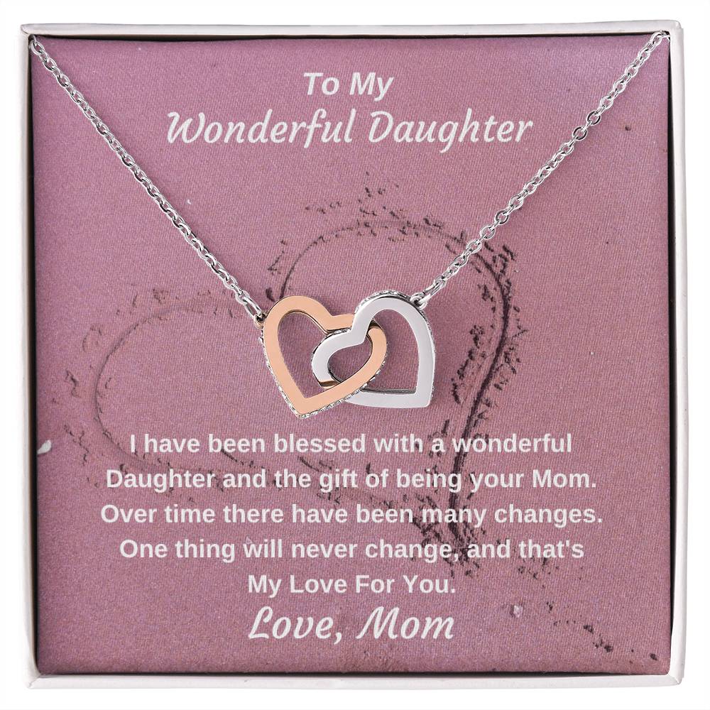 To My Wonderful Daughter Never Ending Love Personalized Pendant Necklace Gift Interlocking Hearts Necklace