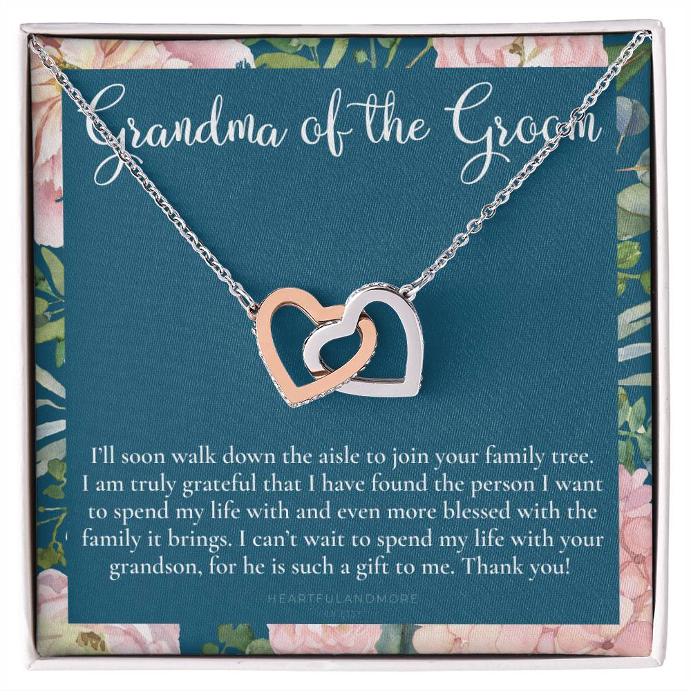 Grandmother Of The Groom Gift Necklace Grandma Wedding Gift Nana Bridal Shower Rehearsal Dinner Thank You Gift Interlocking Hearts Necklace