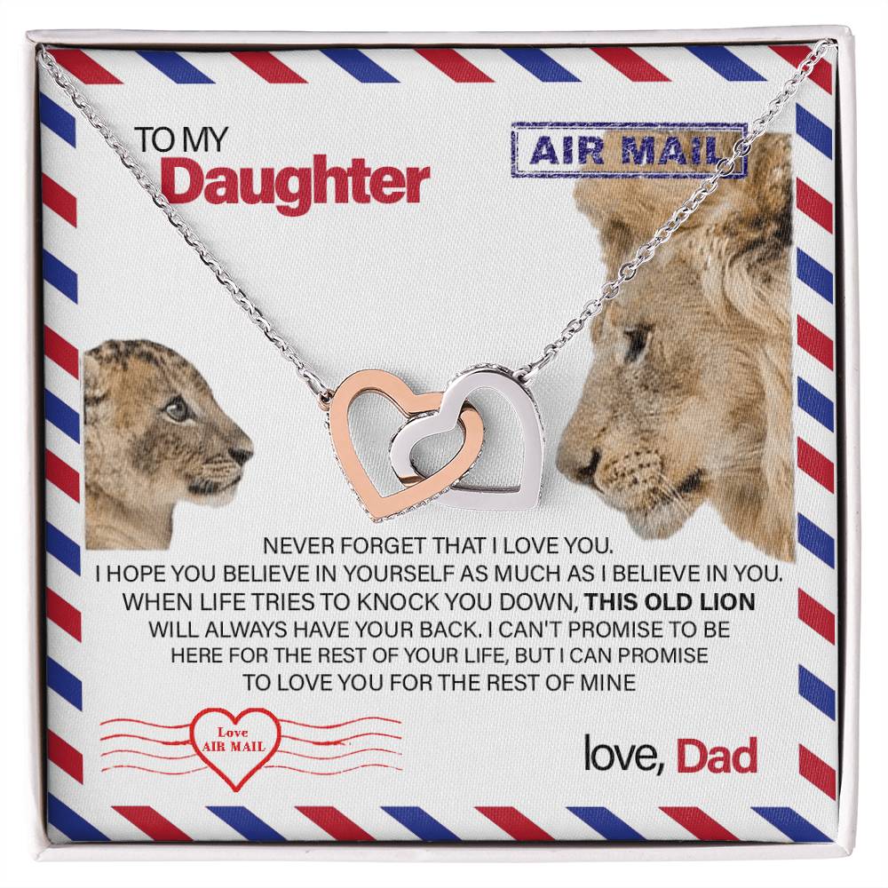 To My Daughter - This Old Lion Will Always Have Your Back Interlocking Hearts Necklace
