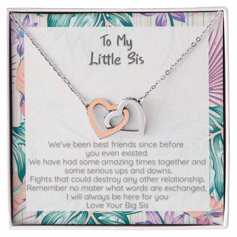Little Sis I Will Always Be Here For You - Locked Hearts Necklace Interlocking Hearts Necklace