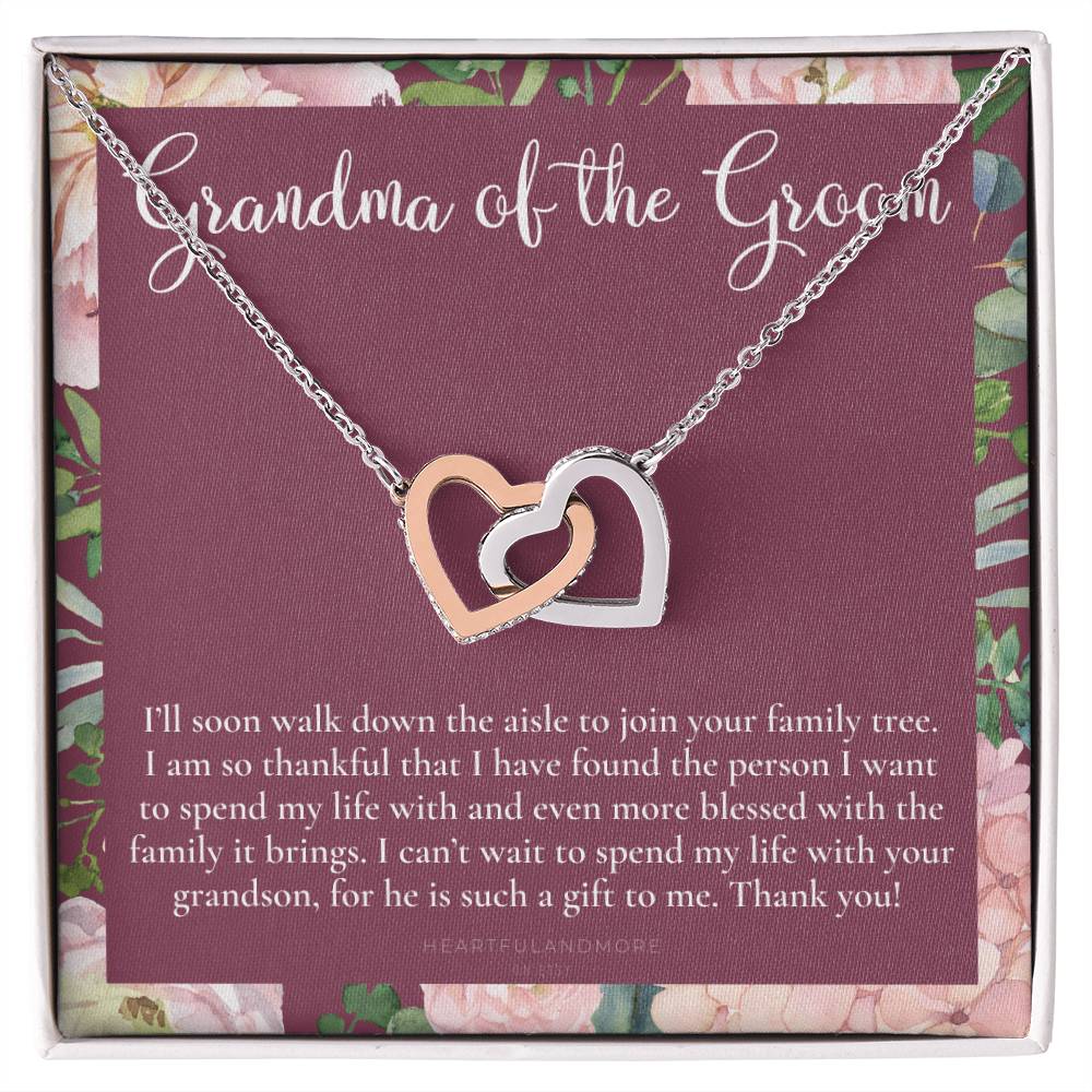 Grandmother Of The Groom Gift Necklace Grandma Wedding Gift Nana Bridal Shower Rehearsal Dinner Thank You Gift Interlocking Hearts Necklace