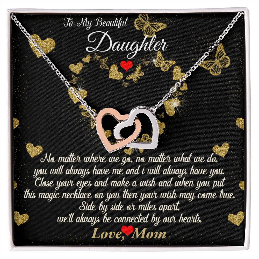 Connected By Our Hearts - To My Daughter Joined Hearts Necklace Interlocking Hearts Necklace