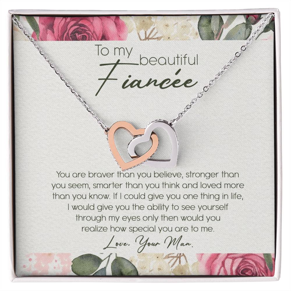To My Beautiful Fiancé Interlocking Hearts Necklace Message Card