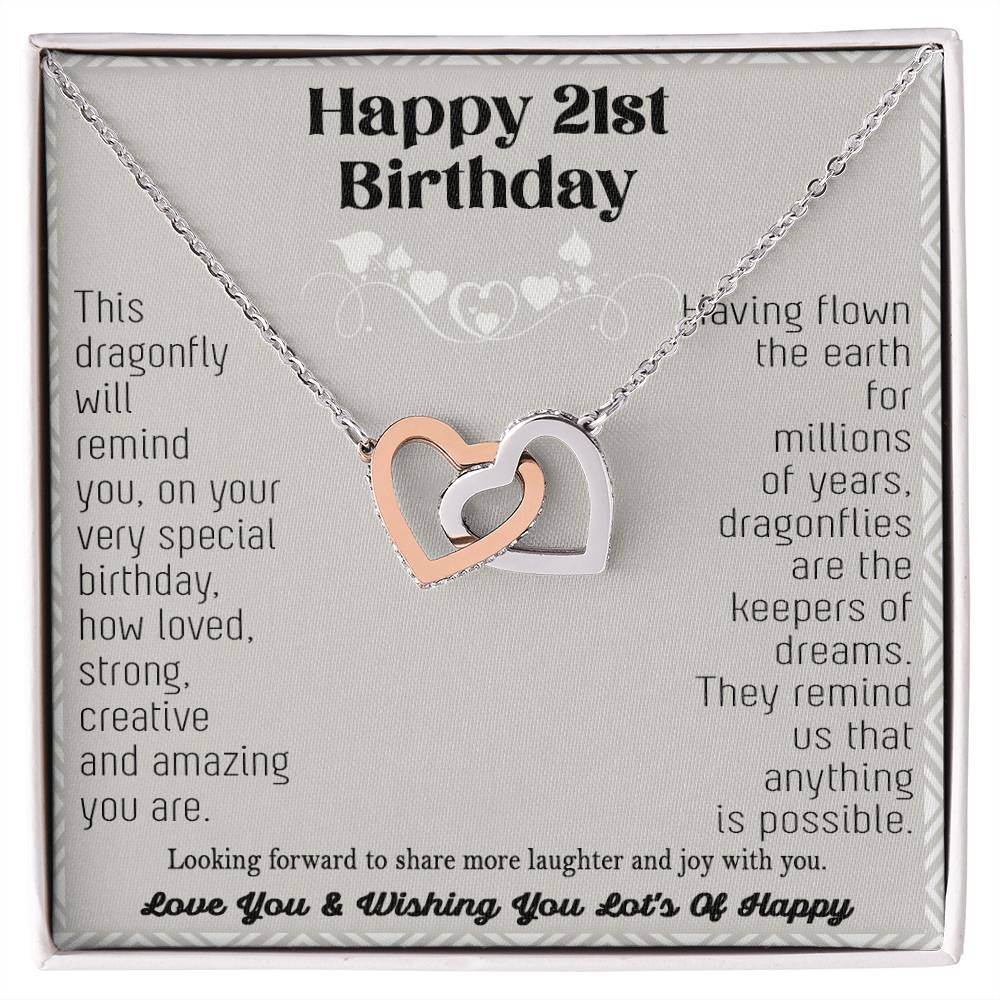 21St Birthday Dragonfly Necklace Gift Happy 21St Birthday Gifts For Her Best Friend Daughter Sister Niece Auntie Necklace Happy 21 Birthday Birthday Necklace Interlocking Hearts Necklace