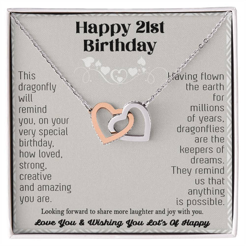 21St Birthday Dragonfly Necklace Gift Happy 21St Birthday Gifts For Her Best Friend Daughter Sister Niece Auntie Necklace Happy 21 Birthday Birthday Necklace Interlocking Hearts Necklace