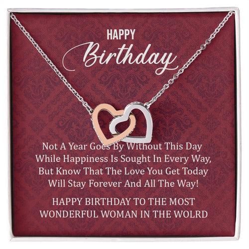 Happy Birthday To The Most Wonderful Woman In The World Interlocking Hearts Necklace