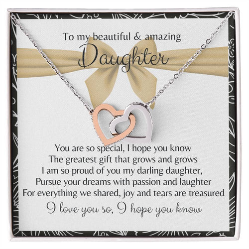 To My Beautiful Daughter 2 Hearts - Exclusive Offer Ribbon Interlocking Hearts Necklace